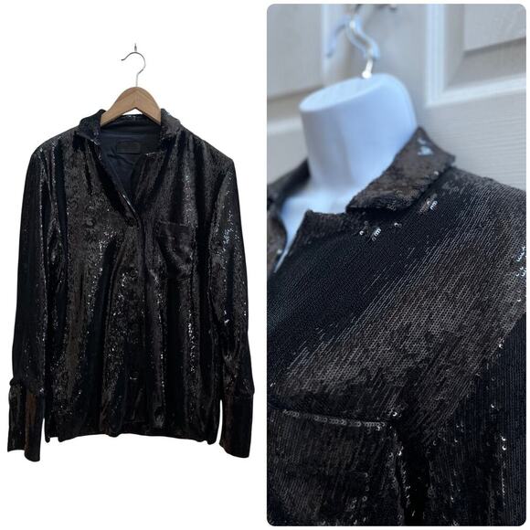 RTA Jackets & Blazers - RTA Black Sequin Button Down Shirt Jacket Medium Evening Club Party
